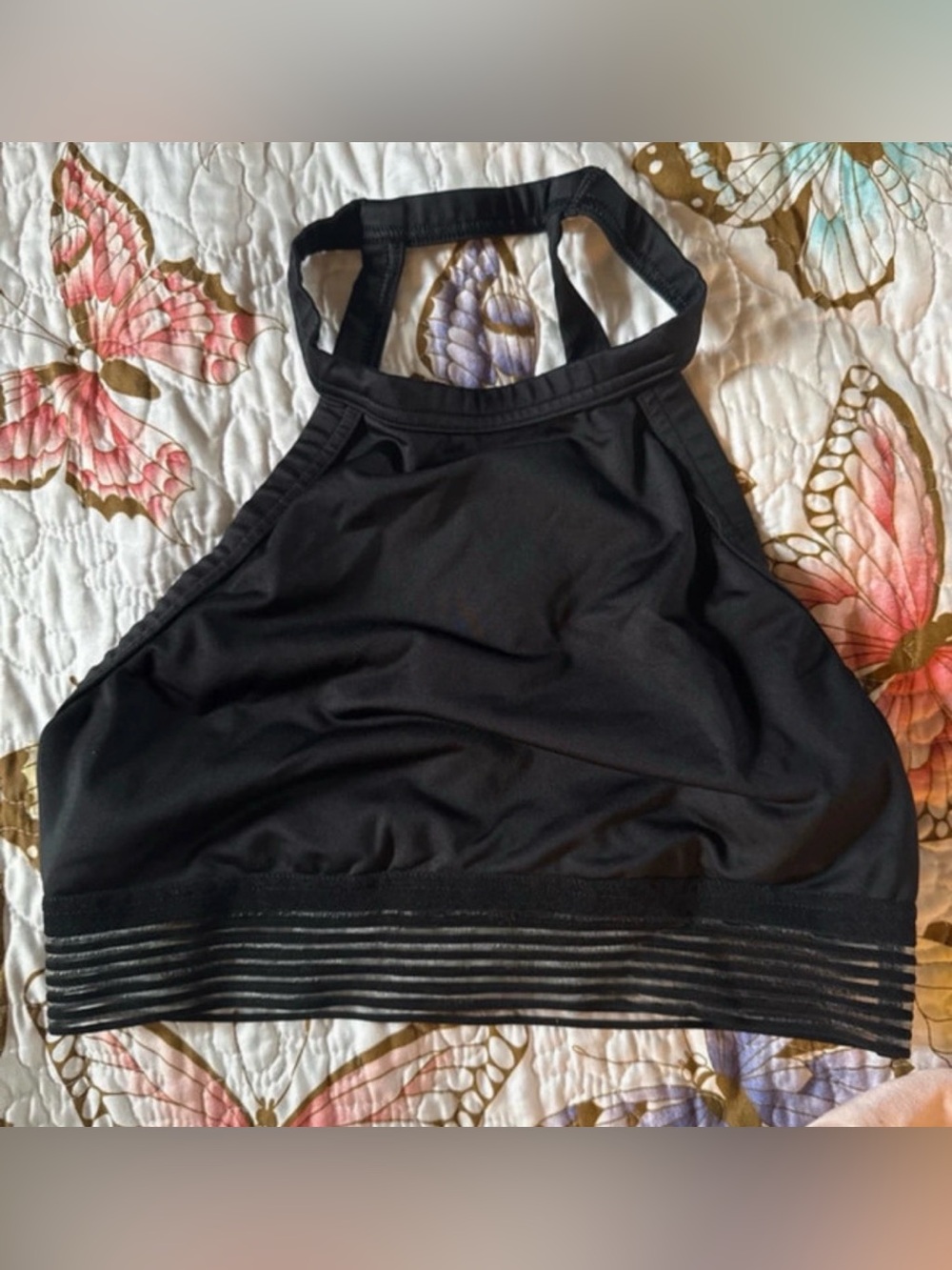 Black High-Neck Striped Hem Sports Bralette
